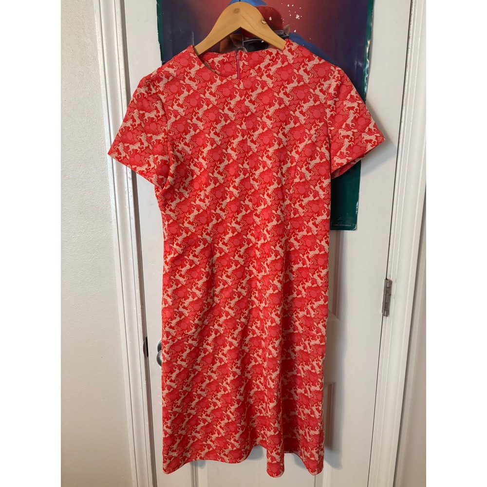 Vintage 60s Pink Orange Psychedelic Knit Shift Dress Short Sleeve Mod  handmade